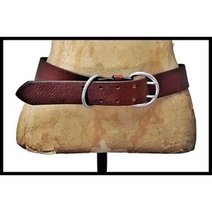 GAP Leather Belt Solid Brass Silver Metal D Loop Buckles Saddle Brown Medium